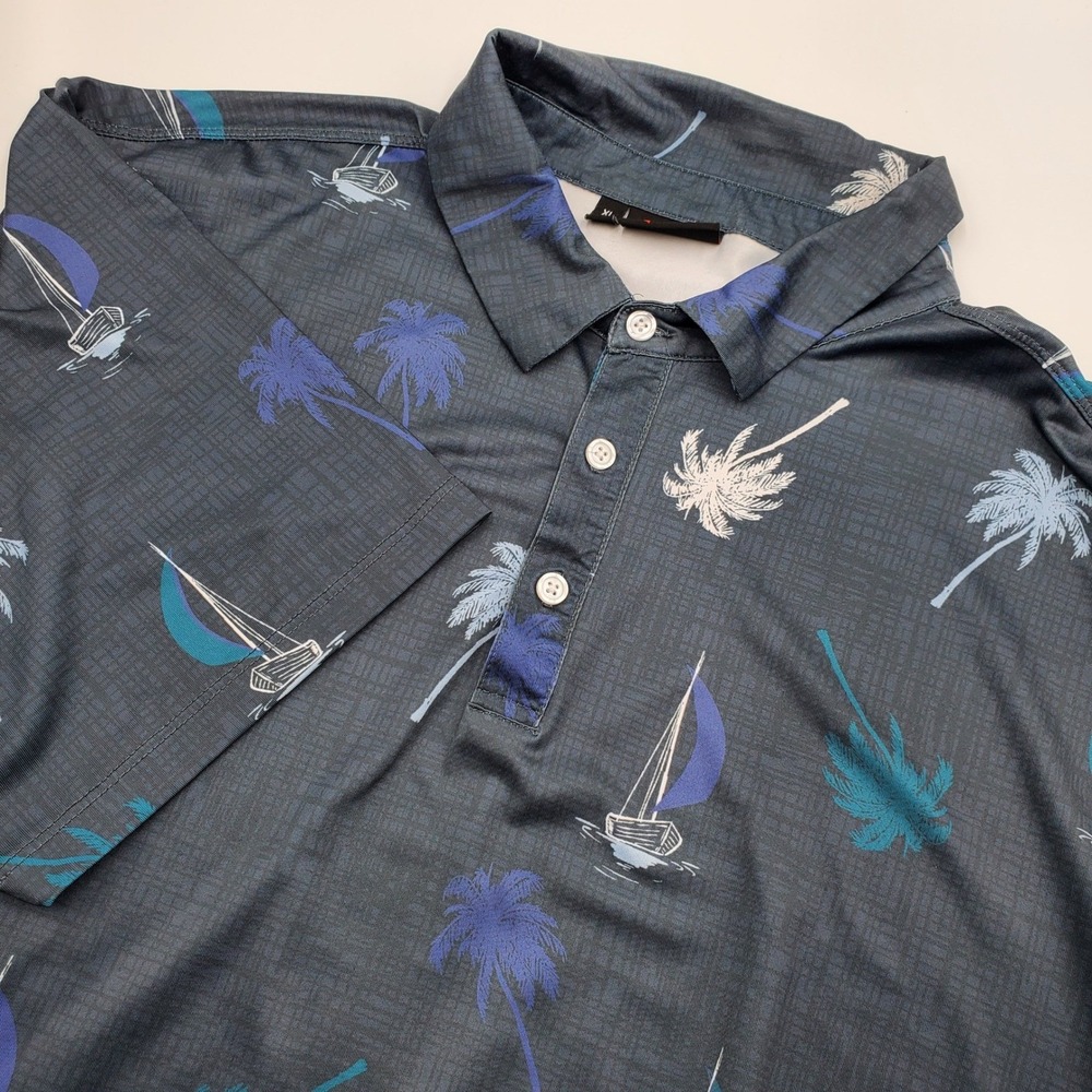 Yatta Golf Mens‎ XL Short Sleeve Polo Shirt Sailboat Palm Tree Print